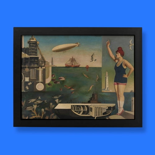 Harue Koga Sea painting art print, Japanese surrealist oil on canvas, 1929