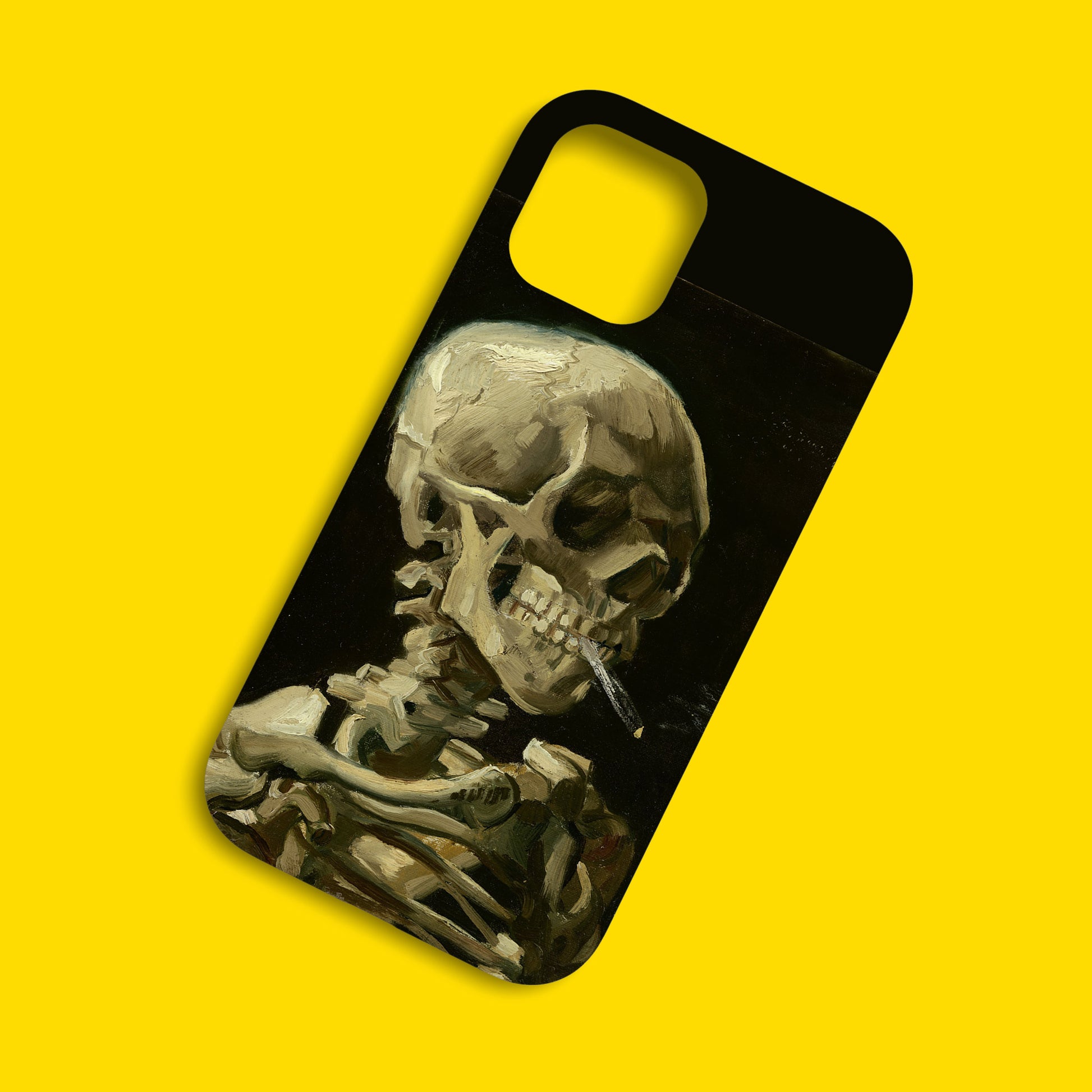 Premium iPhone cover featuring Van Gogh's "Head of a Skeleton with a Burning Cigarette," perfect for a distinctive and artistic gift, blending classic art with modern style.
