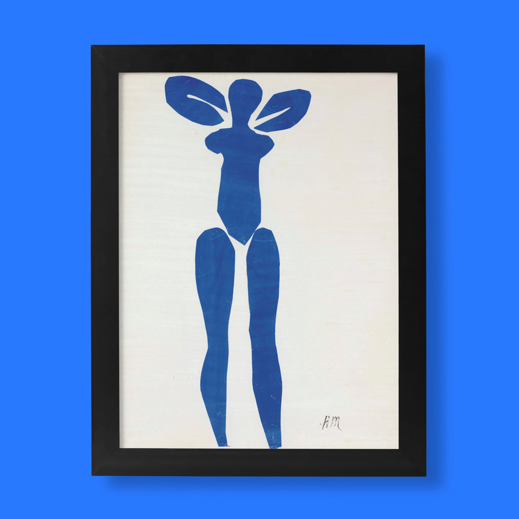 Henri Matisse Blue Nude fine art print poster featuring iconic blue paper cutout figure on cream background, museum quality wall art reproduction
