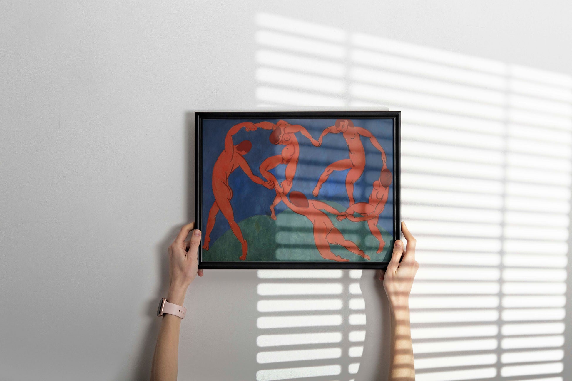 Framed reproduction of Matisse's famous Dance painting displayed as sophisticated wall art, museum-quality print in contemporary frame perfect for home decor, office art, and gallery wall arrangements