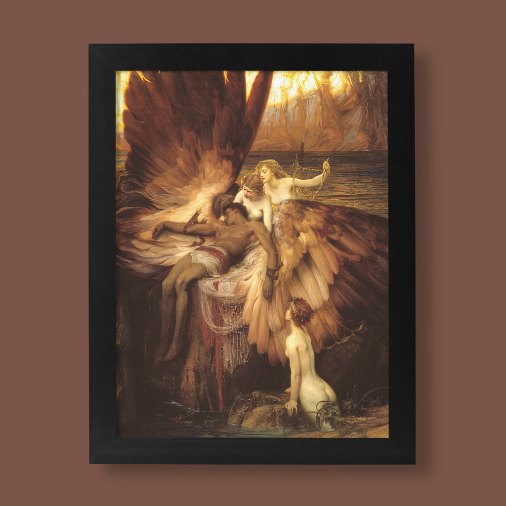 Herbert James Draper's The Lament for Icarus fine art print, a Greek mythology wall art piece in warm golden tones
