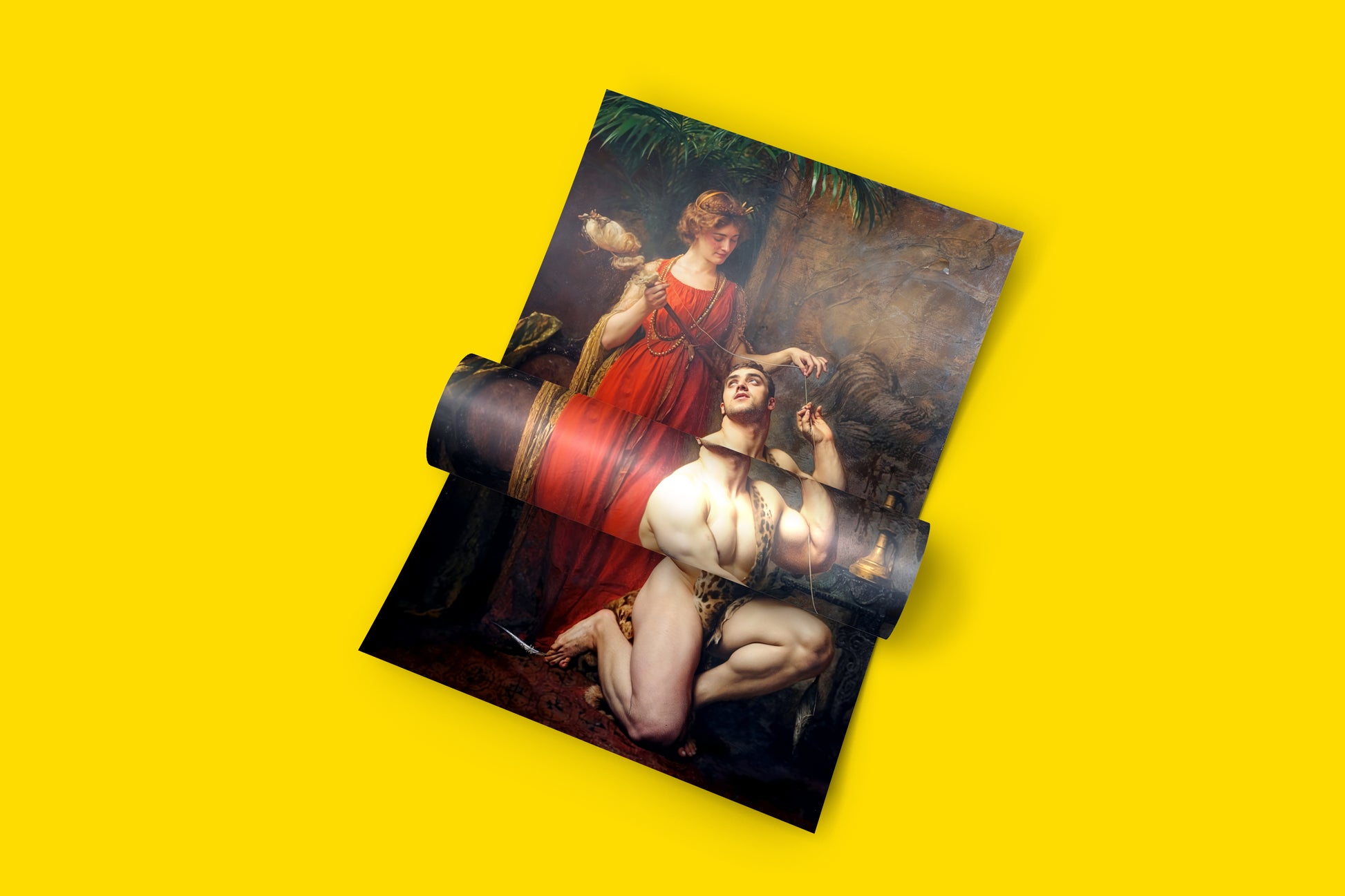Giclée art print of Hercules spinning wool for Omphale, a famous mythological artwork by Gustave Courtois.
