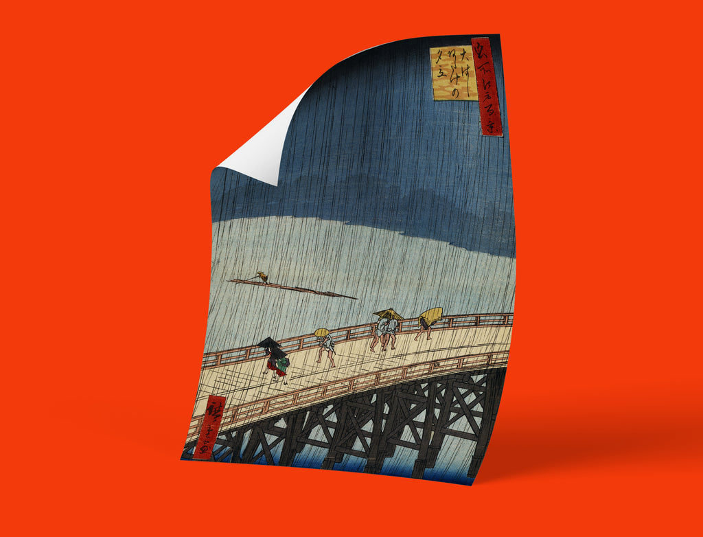 A high-quality giclée fine art poster of Utagawa Hiroshige's famous Sudden Shower painting from the One Hundred Famous Views of Edo series.