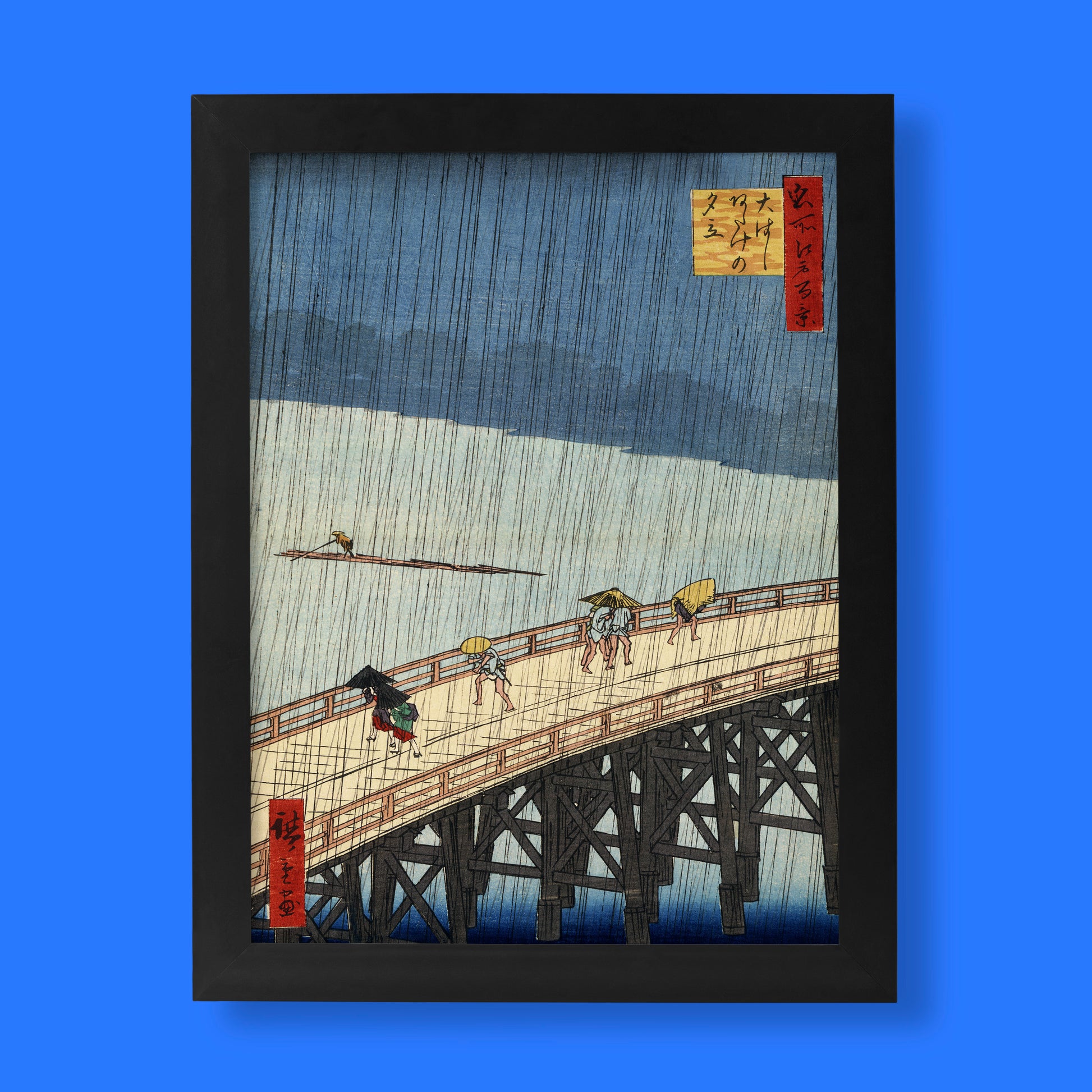 A beautiful fine art print of Hiroshige's iconic Sudden Shower over Shin-Ohashi Bridge and Atake, a classic Japanese woodblock print.
