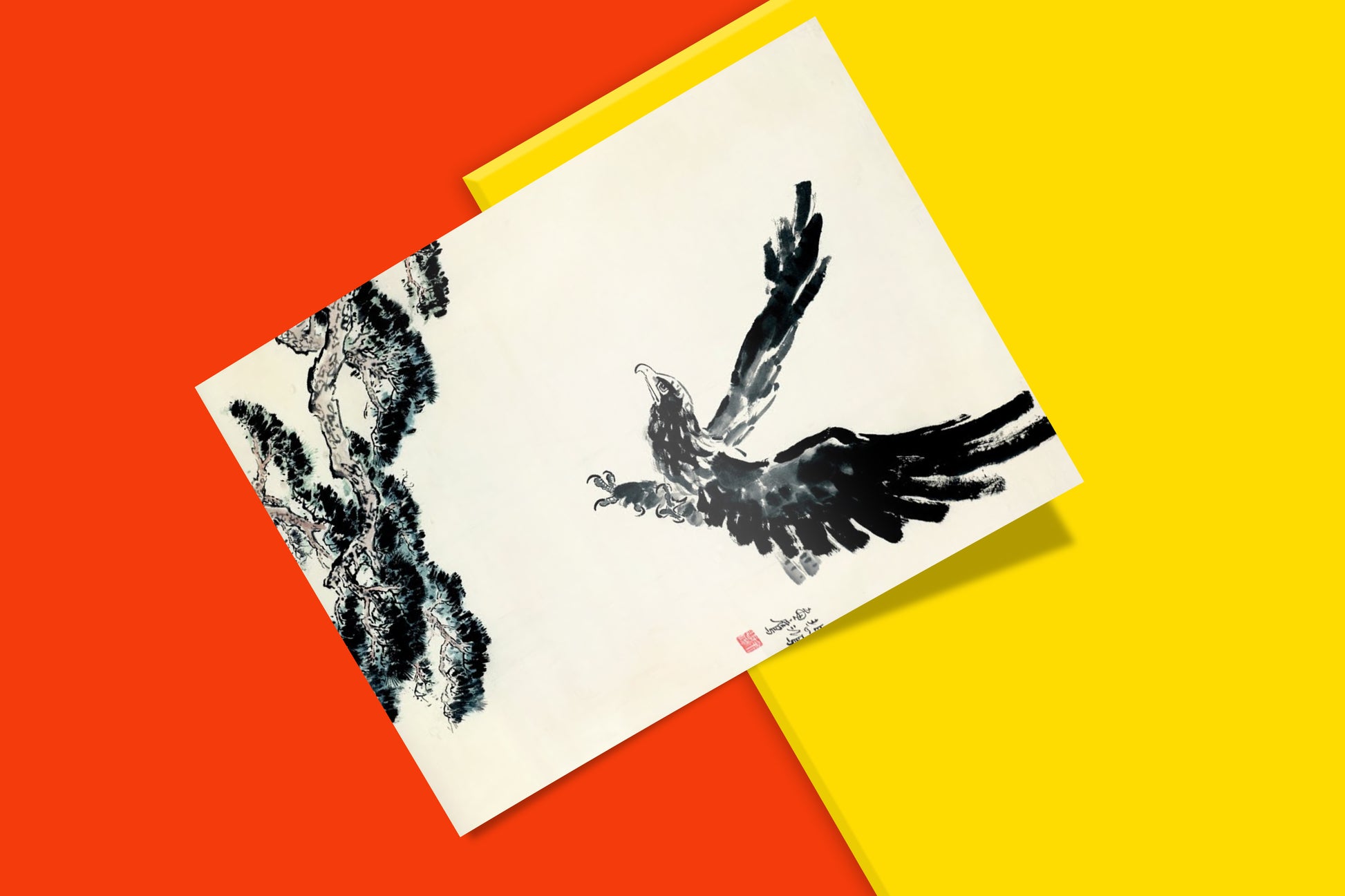 Museum-quality print of Xu Beihong's painting, "The Pine and the Eagle", perfect for home decor.