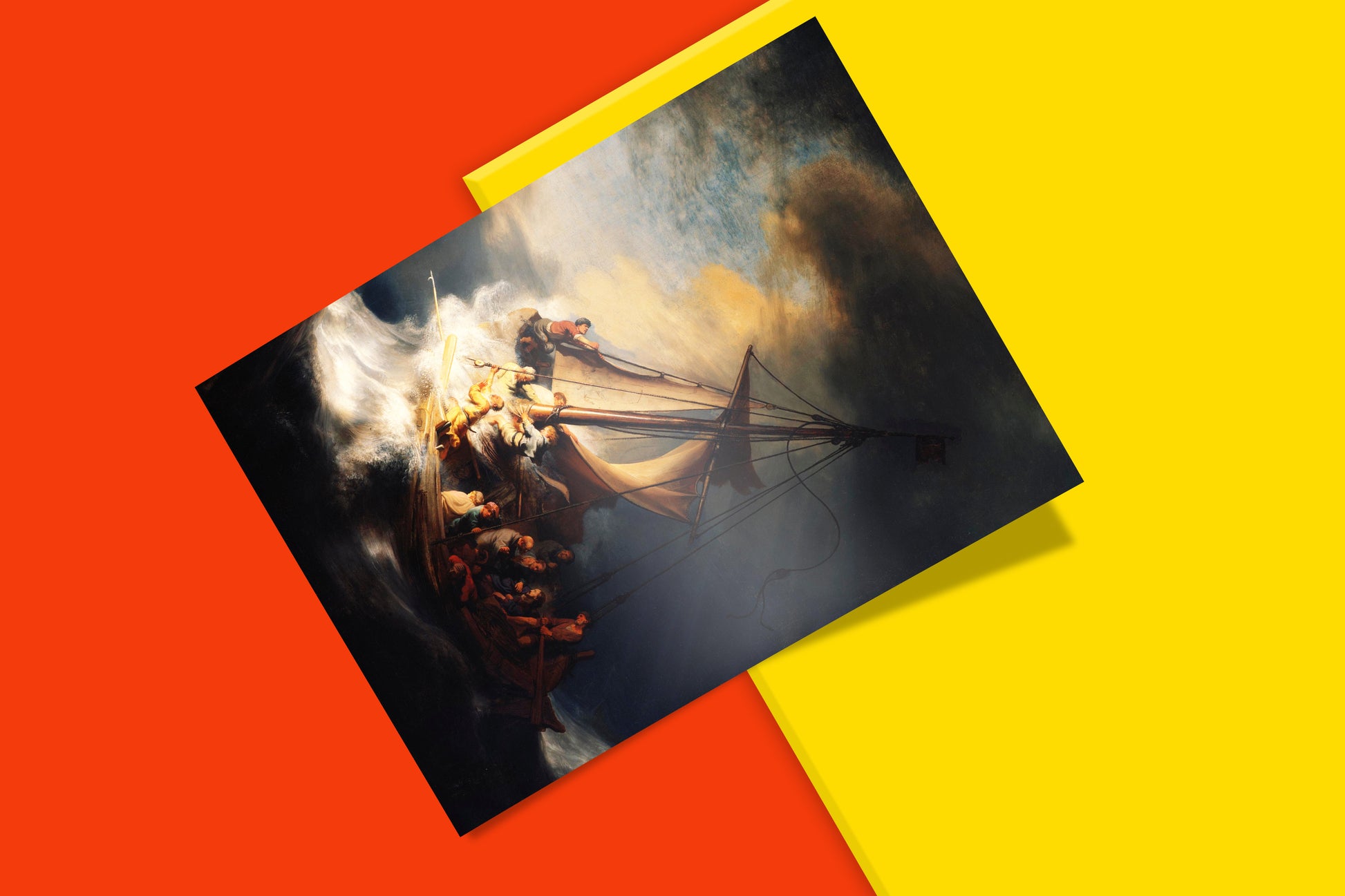 Famous religious art reproduction of Rembrandt's Christ in the Storm on the Sea of Galilee, ideal for adding a touch of historical art and sophistication to your living space.