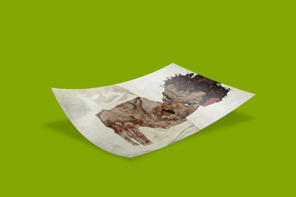 Authentic reproduction of Egon Schiele's self-portrait, an essential art print for any enthusiast of Expressionist masterpieces and collectible art.