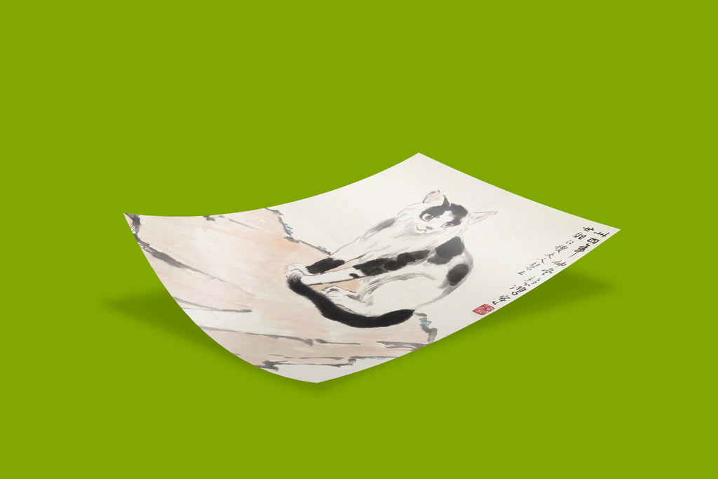 Museum quality iconic cat artwork, a stunning example of Chinese ink painting, available as a high definition art print.