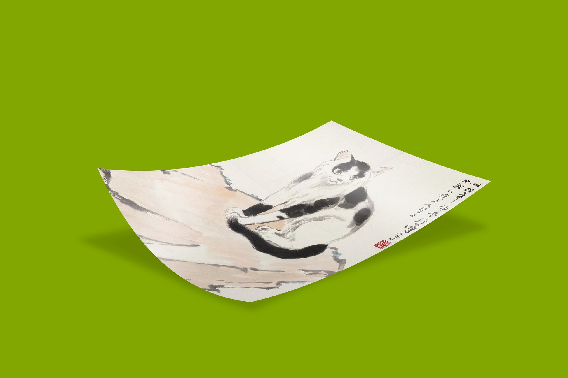 Museum quality iconic cat artwork, a stunning example of Chinese ink painting, available as a high definition art print.