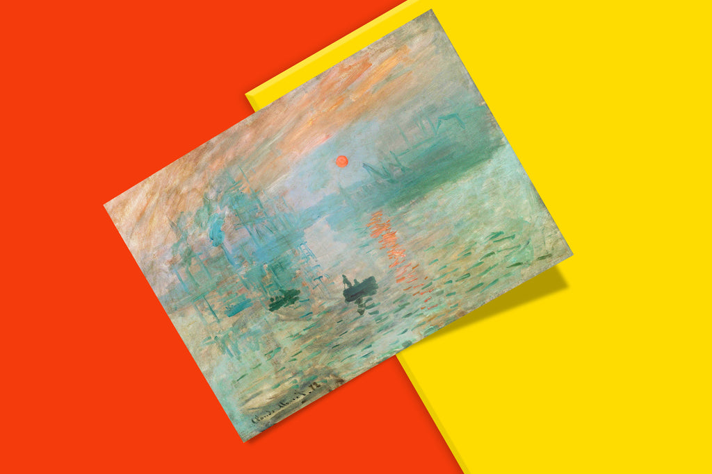 A close-up of a premium quality art print of Monet's Impression, Sunrise, showing the detailed texture and ultra-sharp clarity.