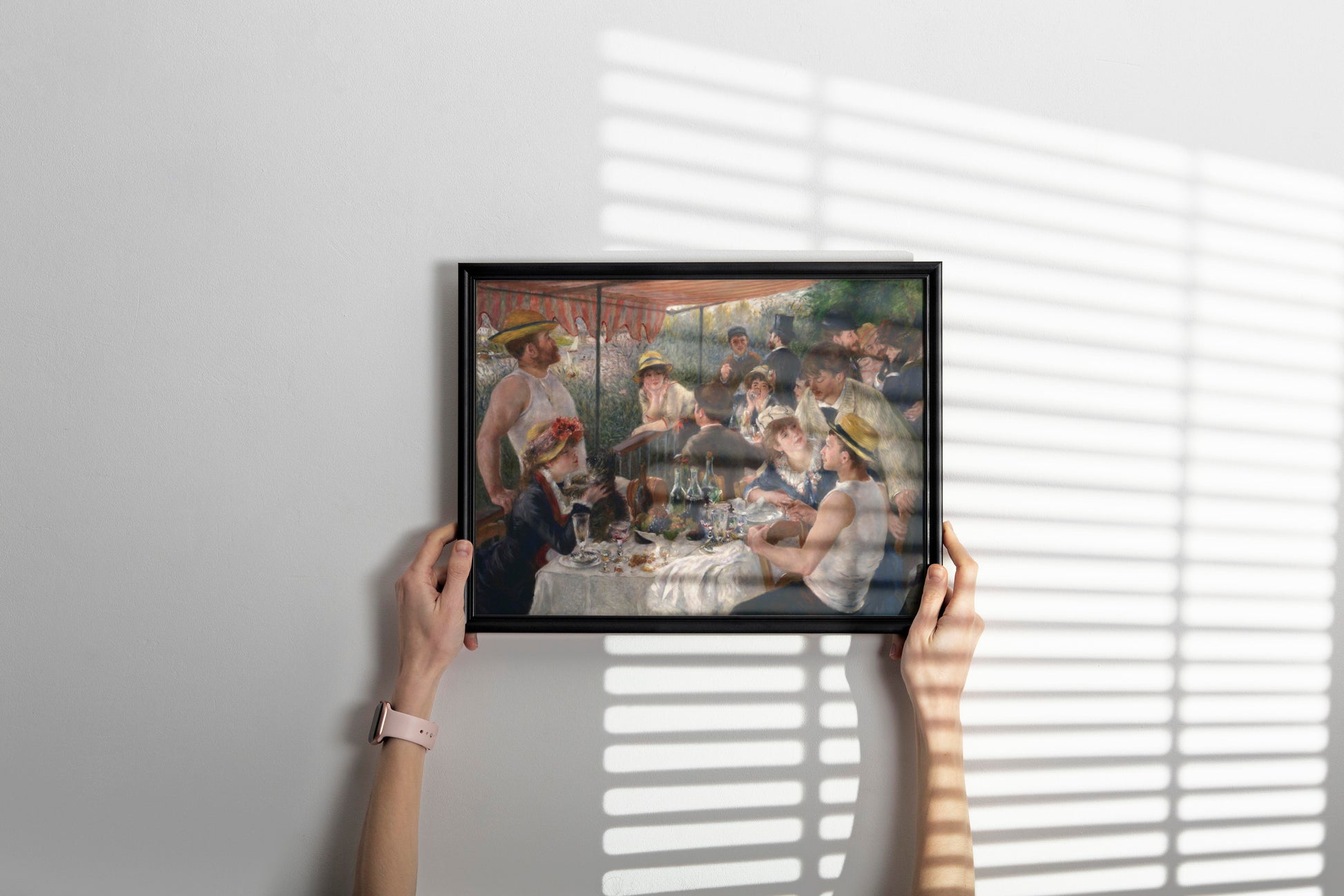 Pierre-Auguste Renoir Impressionist masterpiece framed wall art print hanging in dining room, featuring classic French art reproduction for sophisticated home interior design