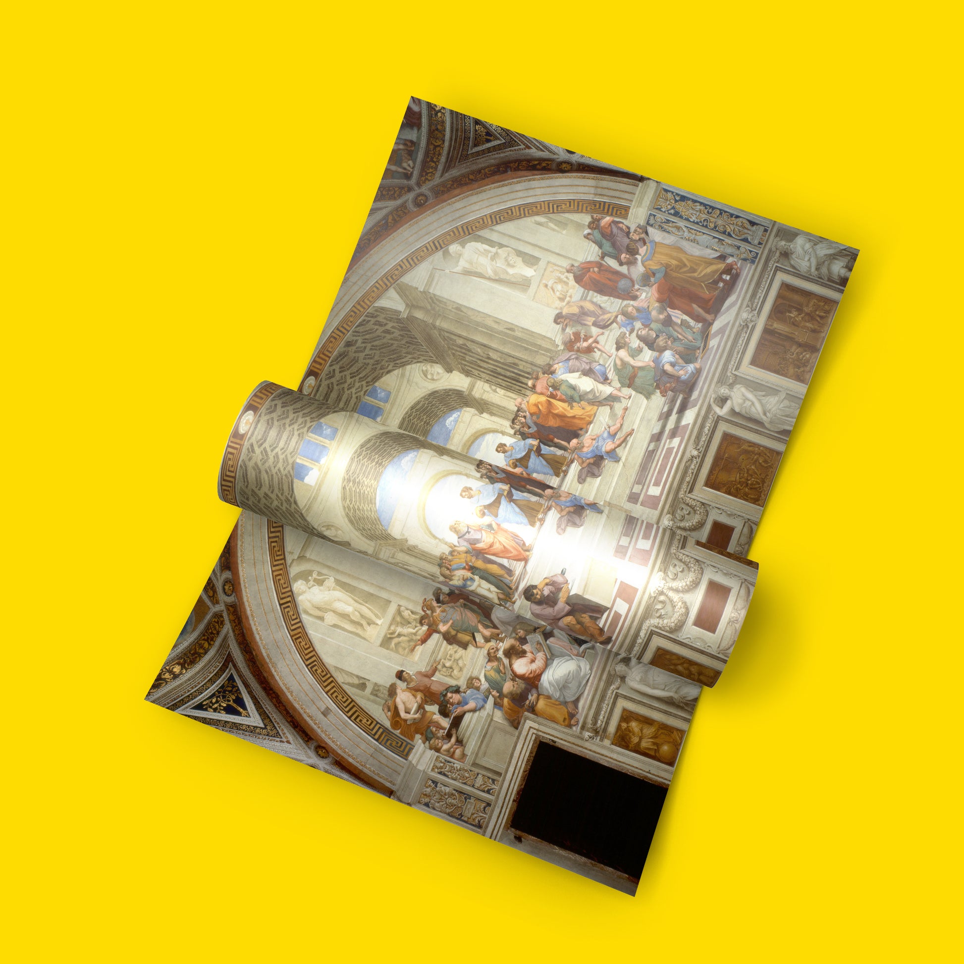 Museum-quality poster print of The School of Athens by Raphael, depicting ancient Greek philosophers including Socrates, Pythagoras and Euclid in the Vatican's Apostolic Palace fresco