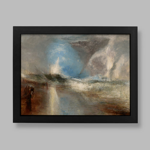 A museum quality fine art print of J. M. W. Turner’s Rockets and Blue Lights (Close at Hand) to Warn Steamboats of Shoal Water featuring a dramatic maritime storm and exploding flares.