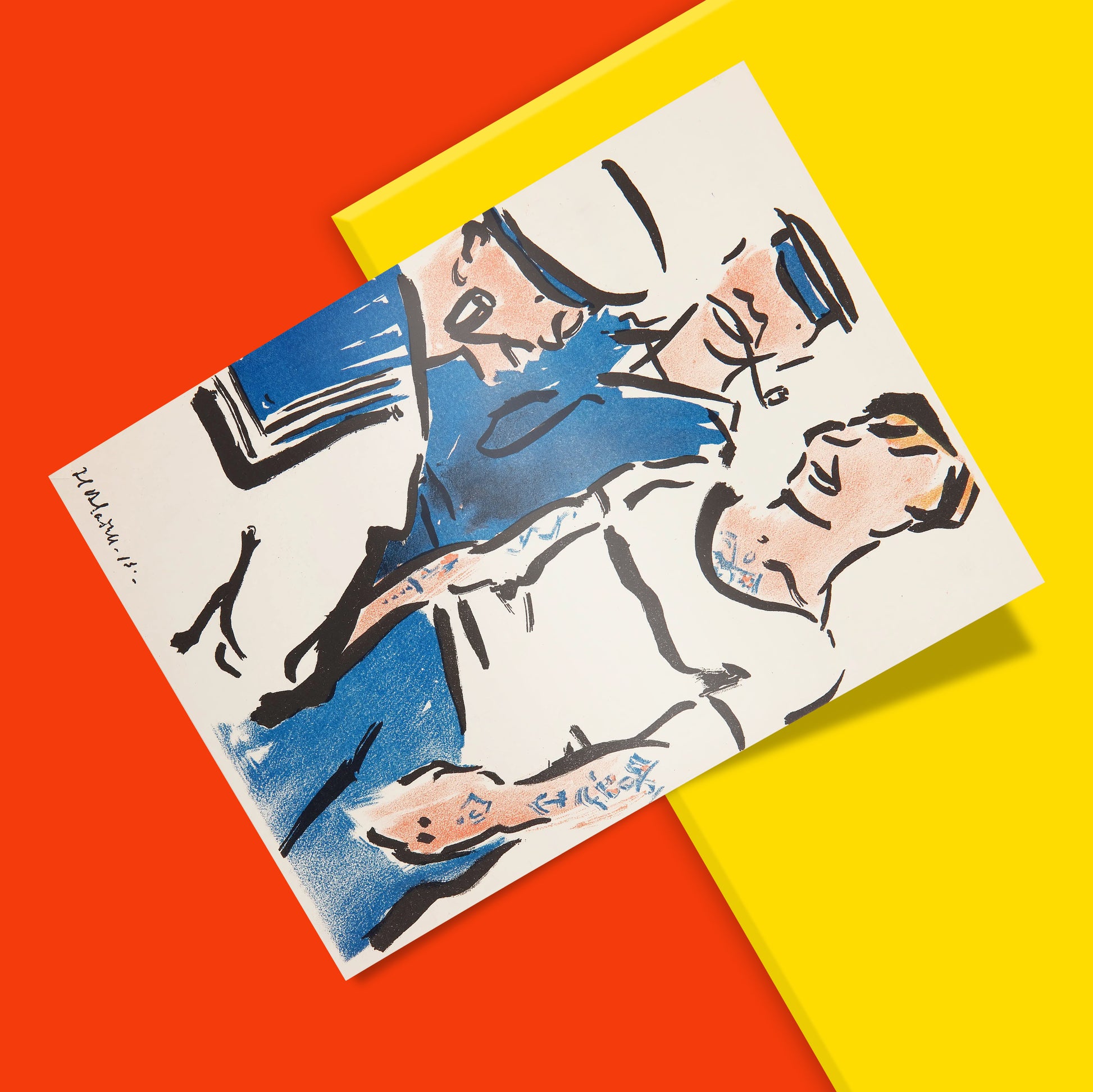 Francis Cadell Edinburgh artist lithograph print, figurative drawing of three men, Scottish modern art print for home decor