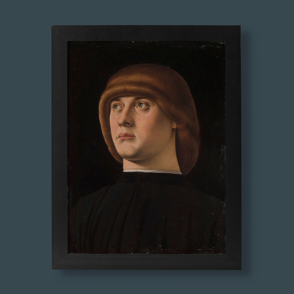 Jacometto Veneziano Portrait of a Young Man fine art print, Renaissance Venetian painting reproduction, museum quality wall art with black background