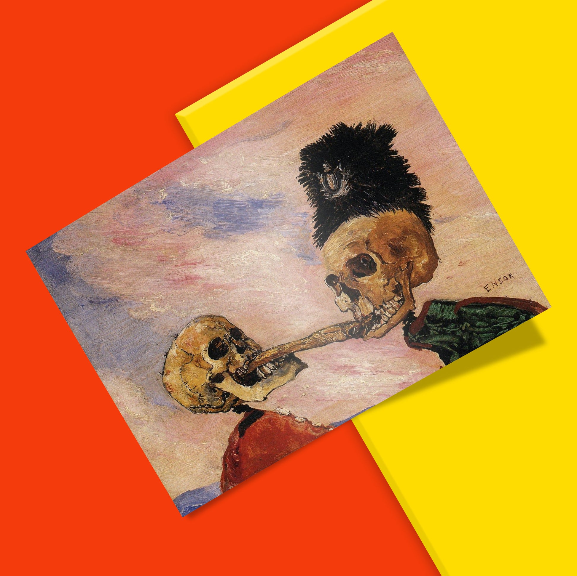 Belgian Symbolist fine art print by James Ensor, Skeletons Fighting Over a Pickled Herring, museum-quality giclée print