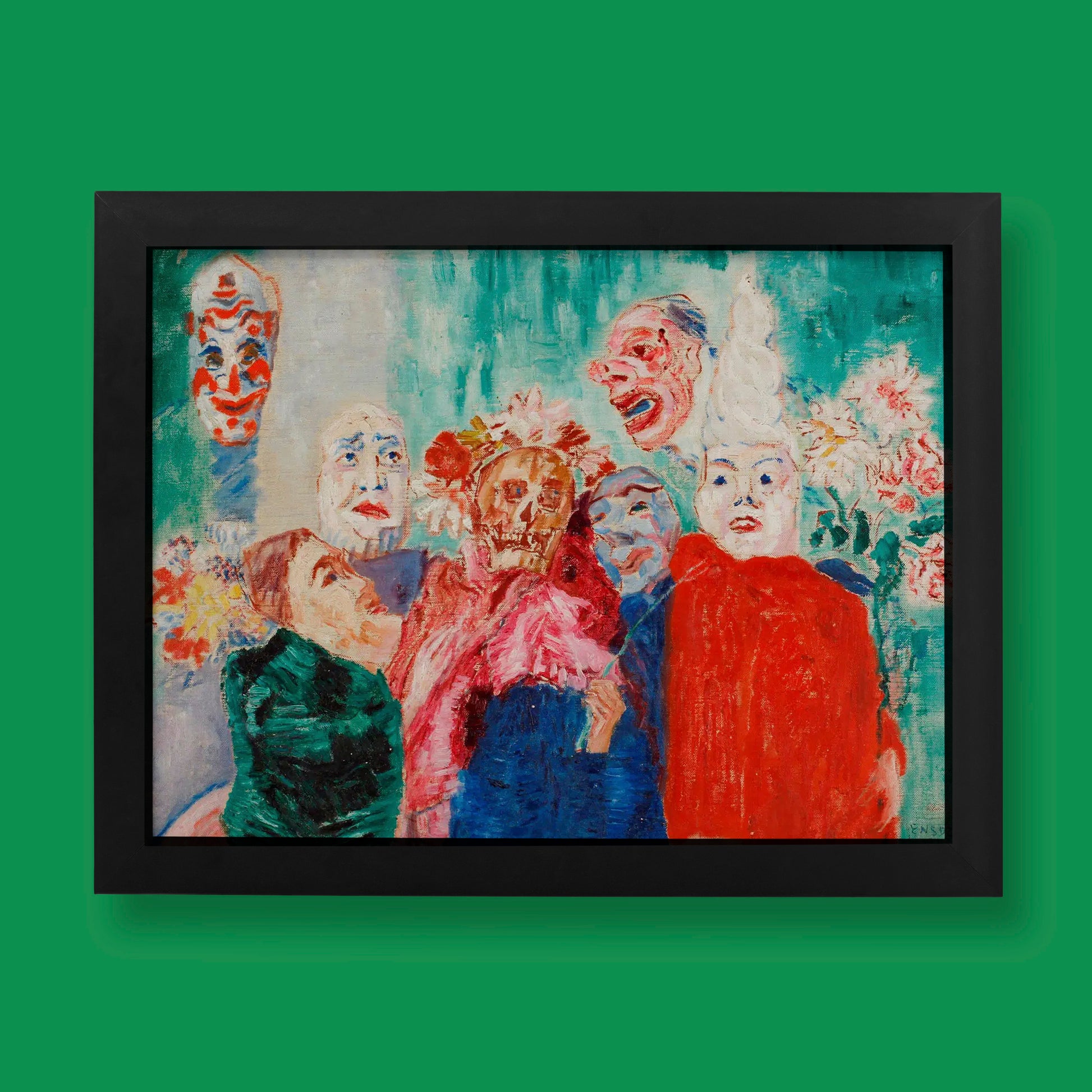 James Ensor Masks 1925 fine art print featuring carnival faces and skulls, premium giclée reproduction for modern wall art and home decor