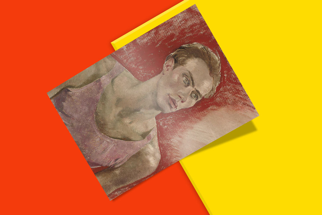 Fine art poster of Philpot's Man in Pink 1933 - classic British modernist portraiture wall art print featuring young man in rose-coloured shirt and casual pose