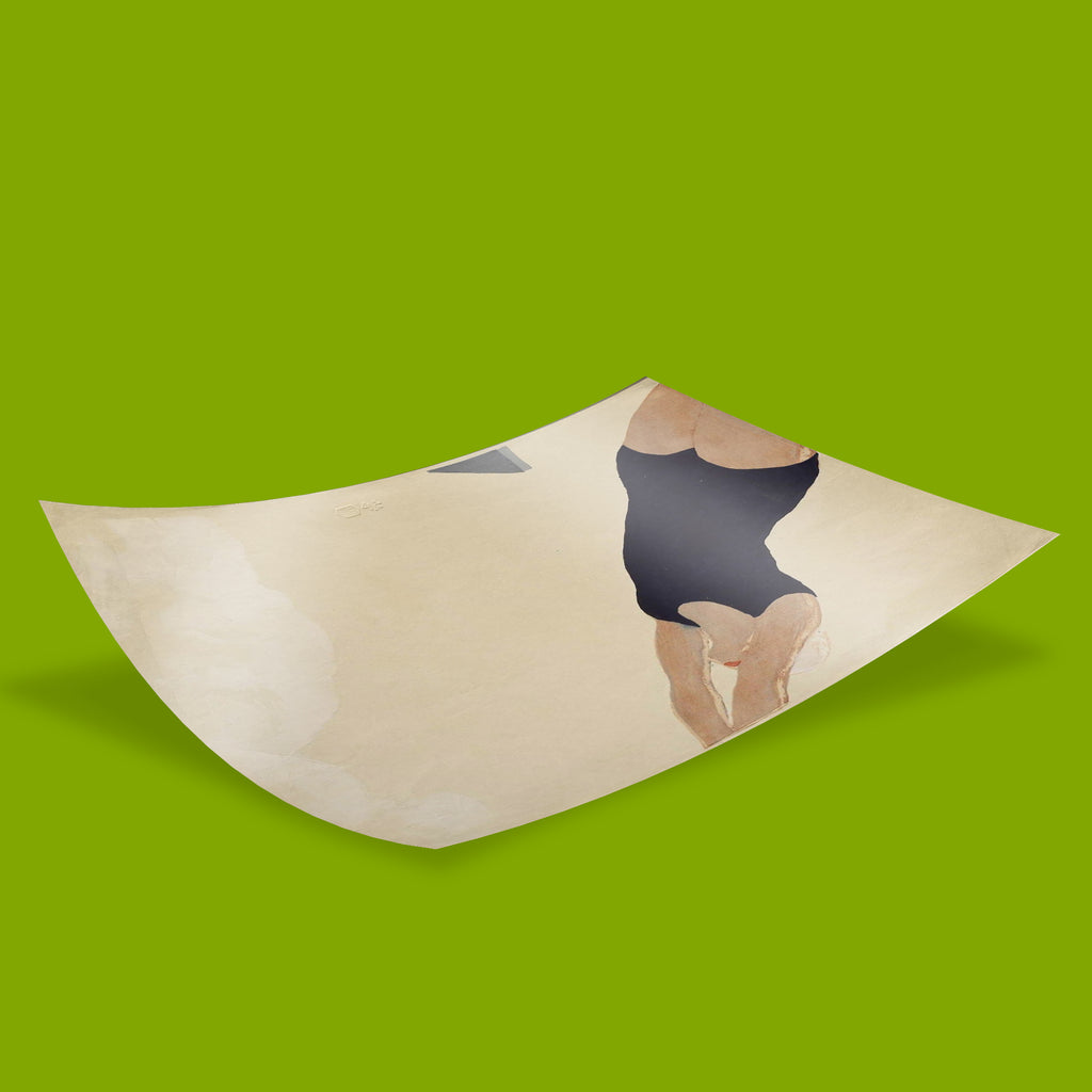 Japanese modernist art print of a female diver in dramatic diagonal composition by Kōshirō Onchi — abstract figuration, ukiyo-e inspired, luxury wall art