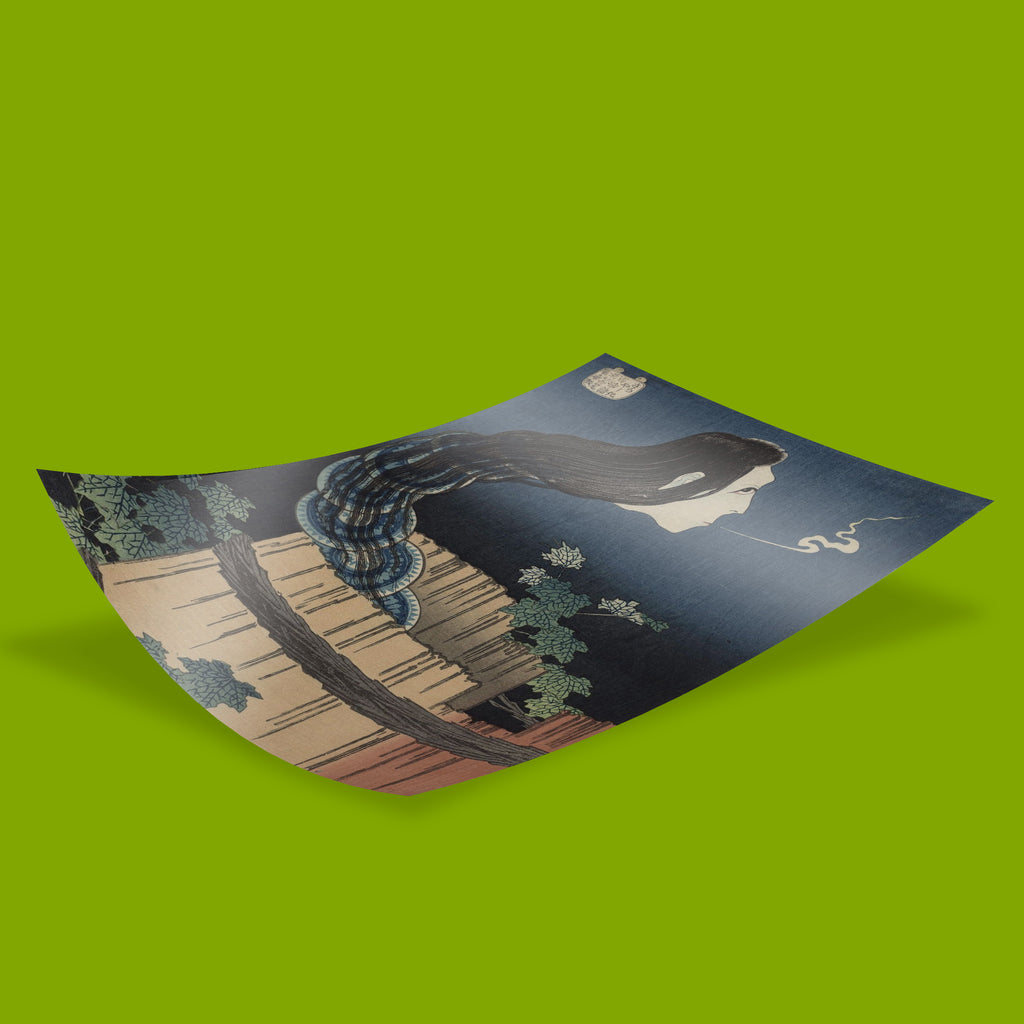 Rare Katsushika Hokusai ghost woodblock art print, The Mansion of the Plates, ART SNOB giclée reproduction on FSC-certified paper, luxury wall art for collectors