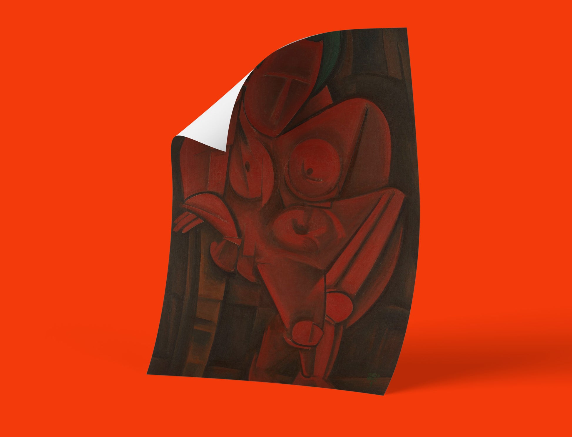 Abstract female figure poster, Japanese modern art print, red minimalist wall decor.