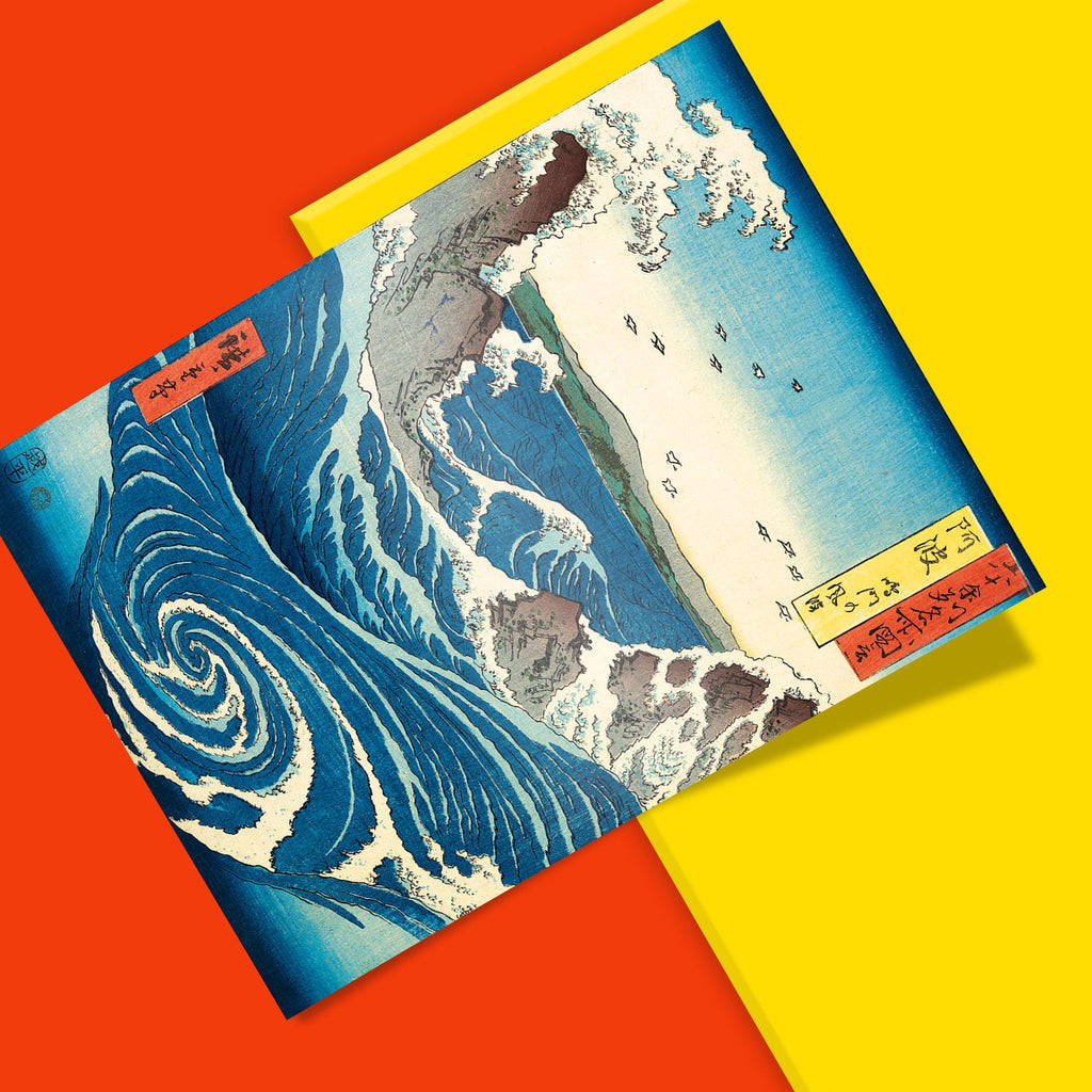 Edo period Naruto Whirlpool art print by master Utagawa Hiroshige, featuring dynamic spiral composition in traditional Japanese woodblock style
