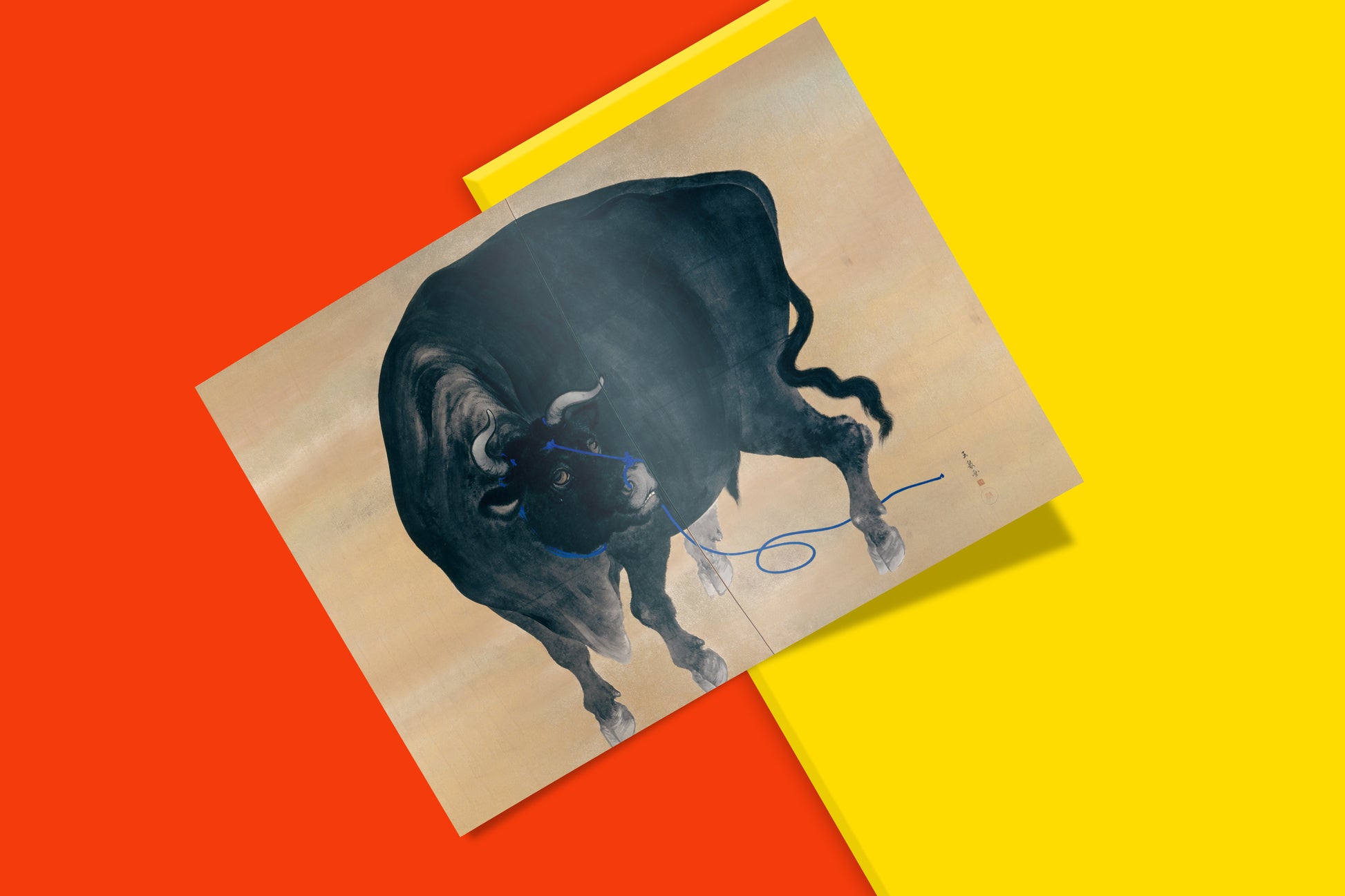 Cultural heritage art print showing Japanese zodiac bull by master artist Gyokusen, museum quality reproduction perfect for contemporary wall art collections