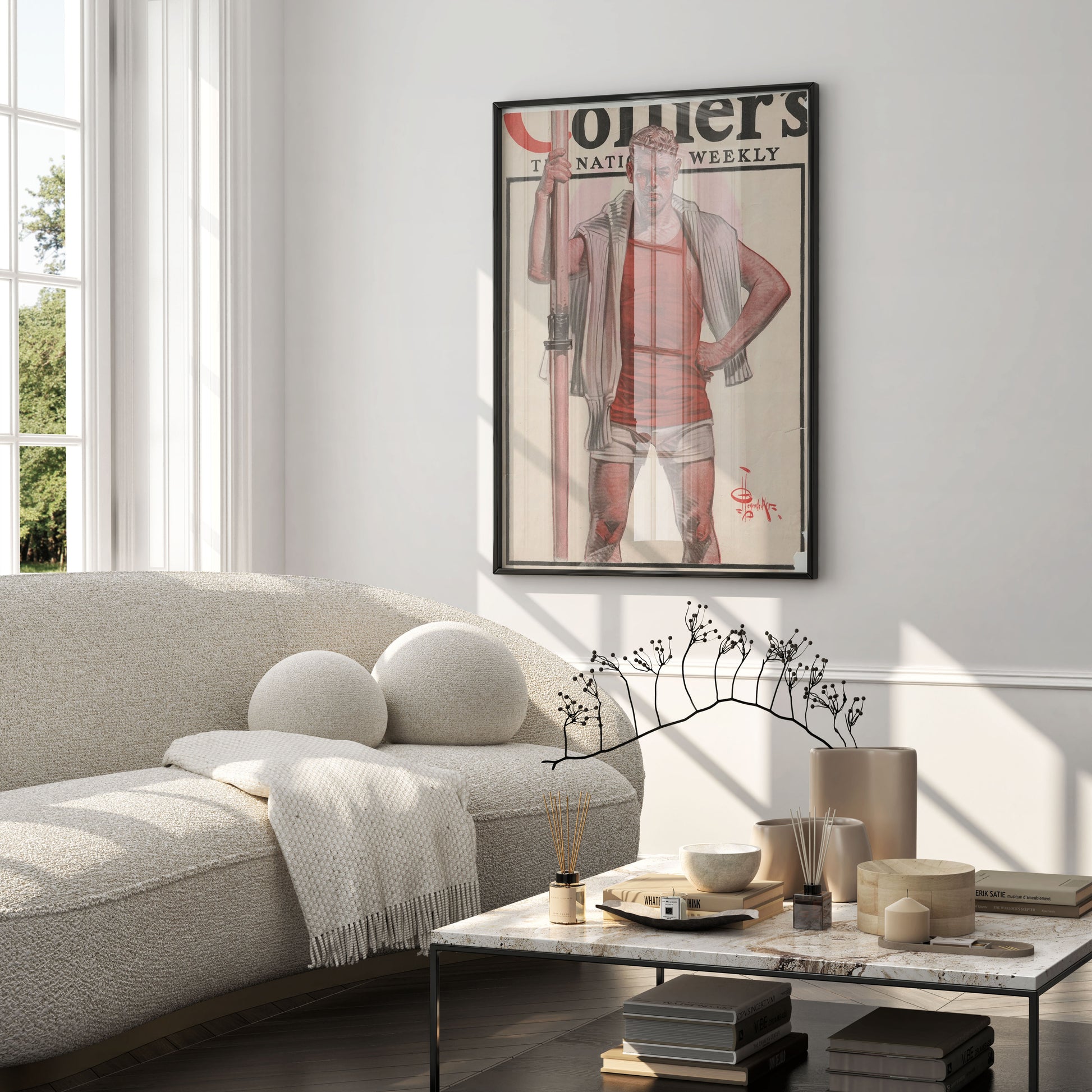 JC Leyendecker vintage magazine wall art print of an athlete in a red vest, early 20th century American illustration