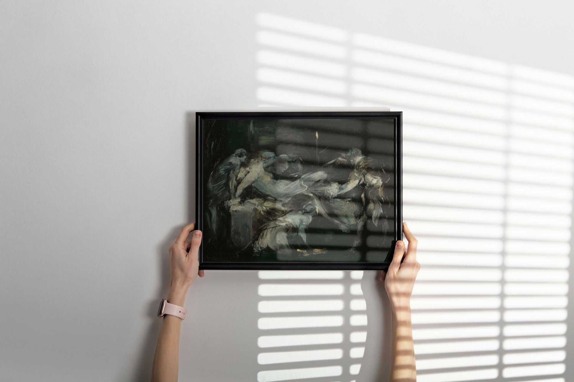 Framed fine art print of Carpeaux's intimate childbirth scene mounted as luxury wall decor, showcasing French Baroque masterpiece in modern gallery-style frame perfect for upscale home design and art collection display