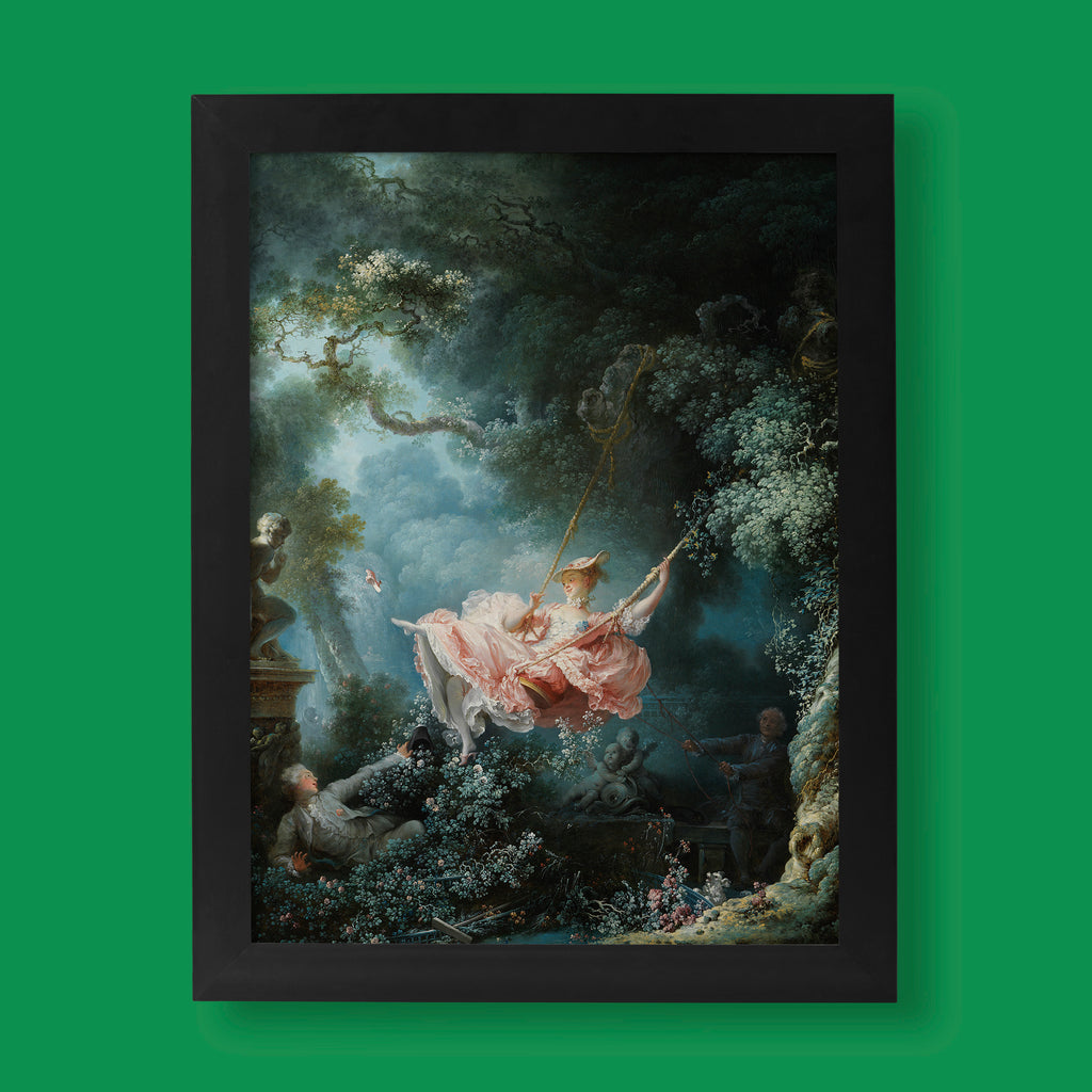 Jean-Honoré Fragonard The Swing 1767 fine art print, Rococo masterpiece featuring woman on swing in garden, museum-quality giclée reproduction