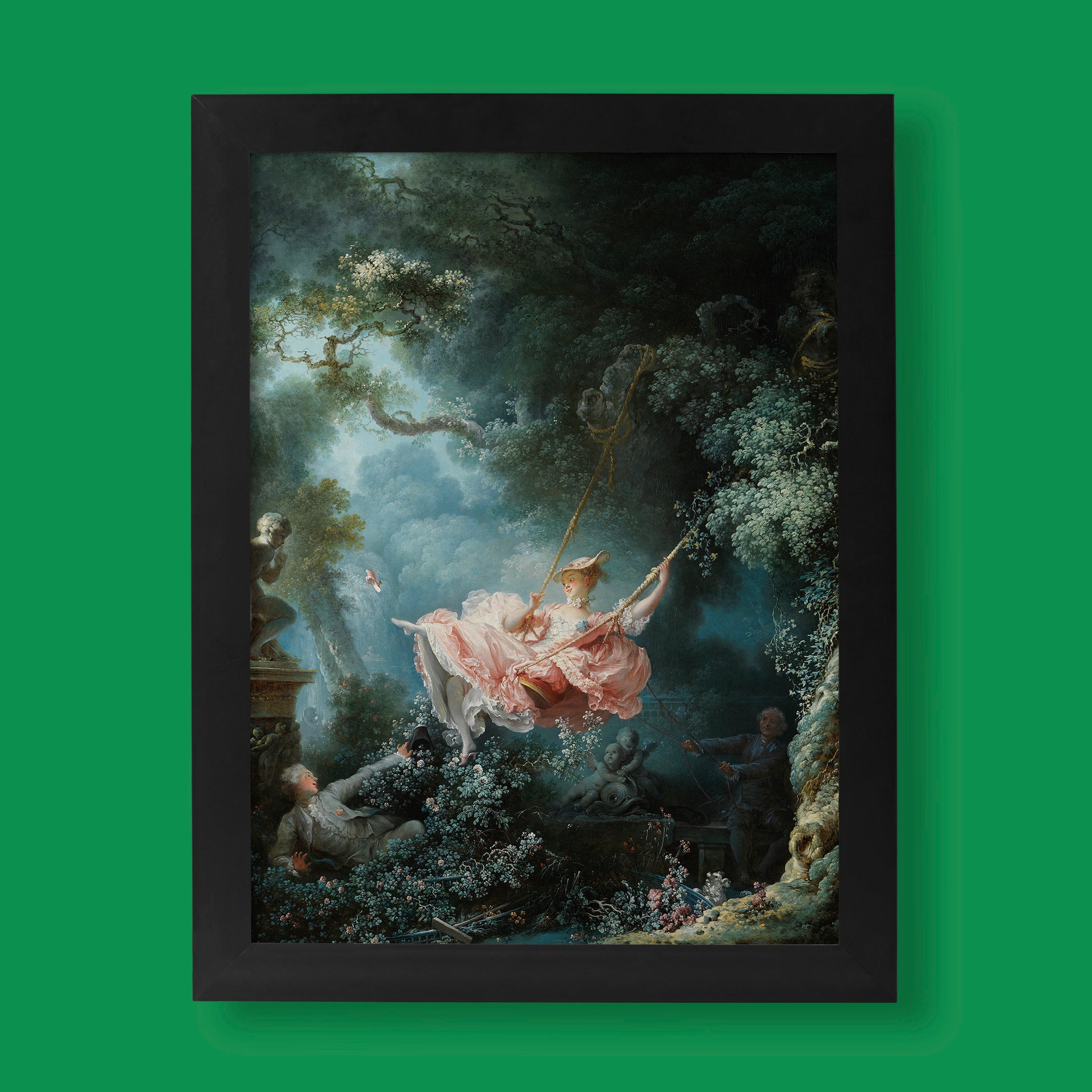 Jean-Honoré Fragonard The Swing 1767 fine art print, Rococo masterpiece featuring woman on swing in garden, museum-quality giclée reproduction
