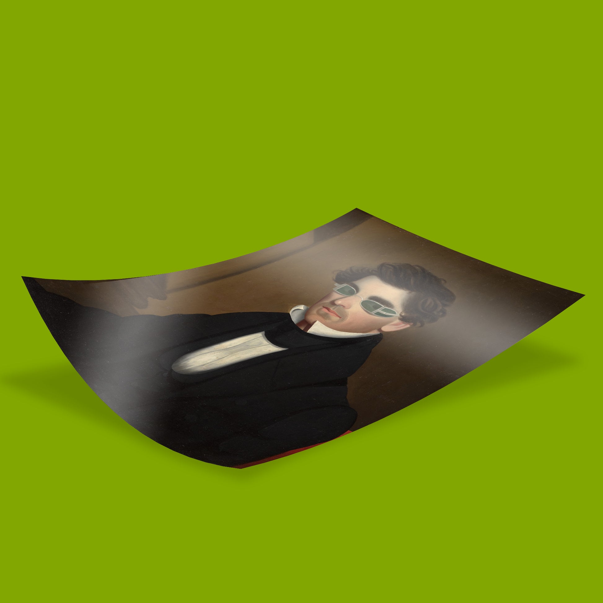 Nathaniel Olds green glasses portrait wall art, antique oil painting reproduction print for home and gallery interiors