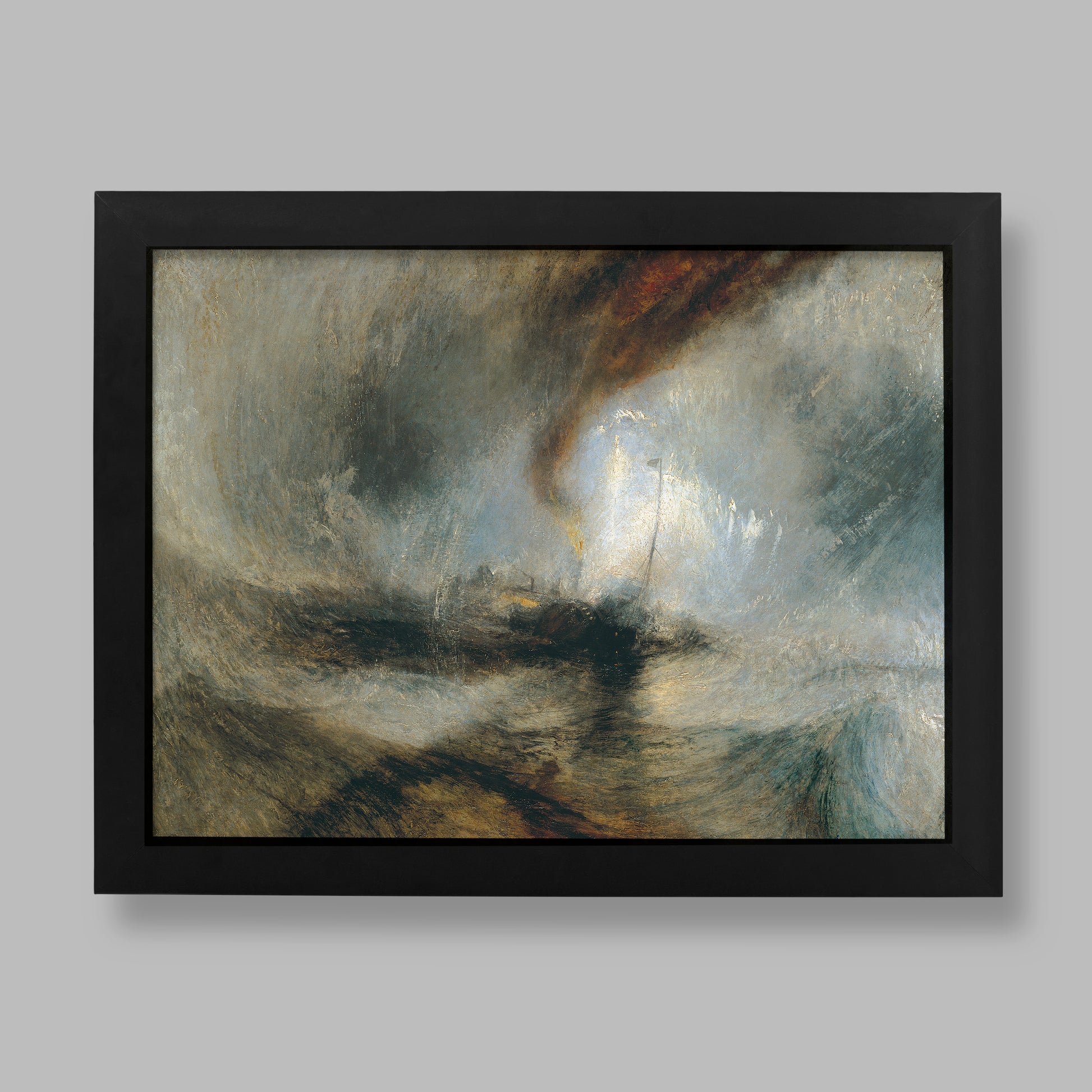 J.M.W. Turner Snow Storm Steam-Boat off a Harbour's Mouth fine art print showing dramatic seascape with vessel in tempestuous weather