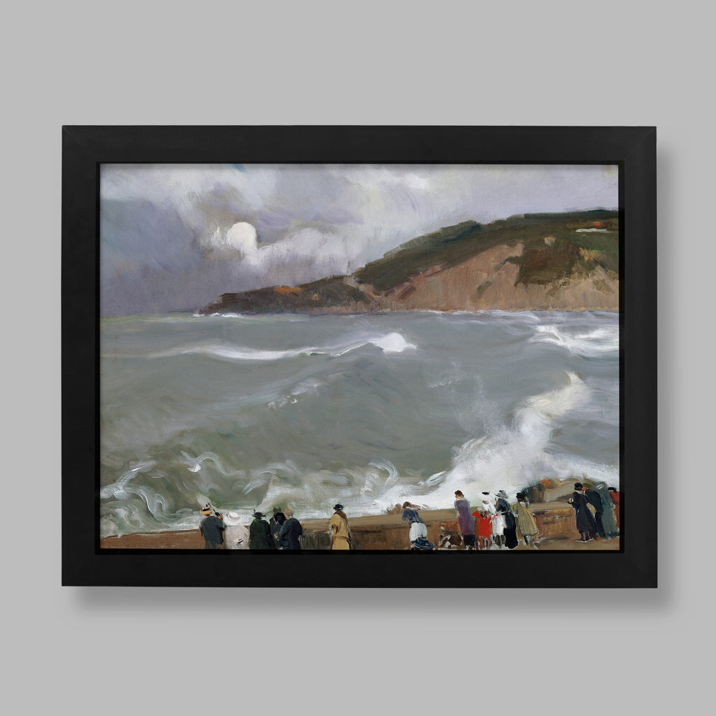 Joaquín Sorolla San Sebastián Breakwater fine art print showing stormy seascape with waves and promenaders, museum quality wall art reproduction