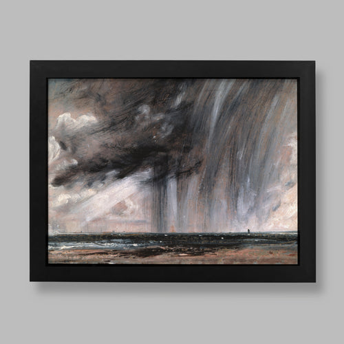 John Constable Rainstorm over the Sea art print, a dramatic oil sketch of a dark storm cloud and falling rain above the sea