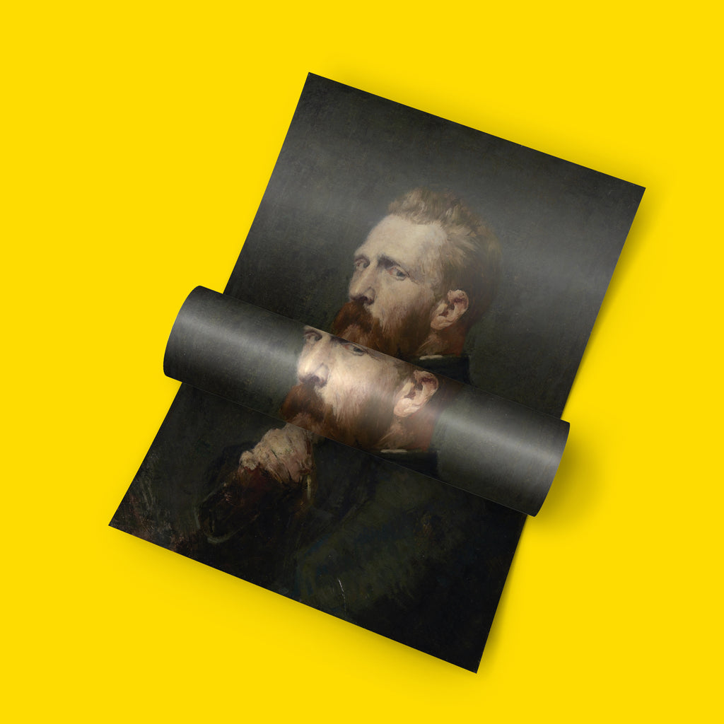 Van Gogh portrait print styled on gallery wall, fine art poster for living room wall art