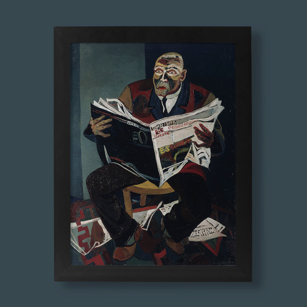 Josef Scharl The Newspaper Reader fine art print - German Expressionist painting reproduction for modern wall art and home decor