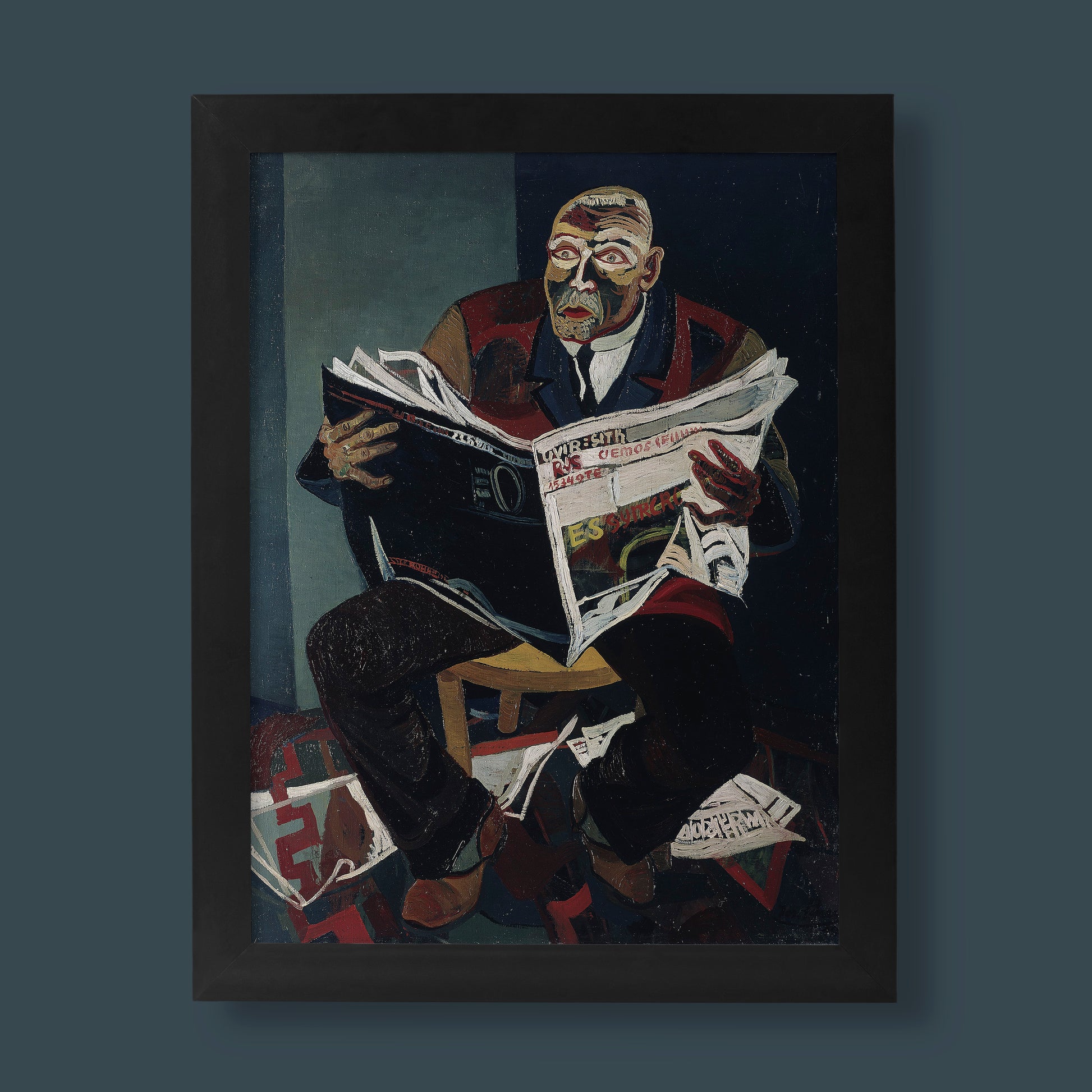 Josef Scharl The Newspaper Reader fine art print - German Expressionist painting reproduction for modern wall art and home decor