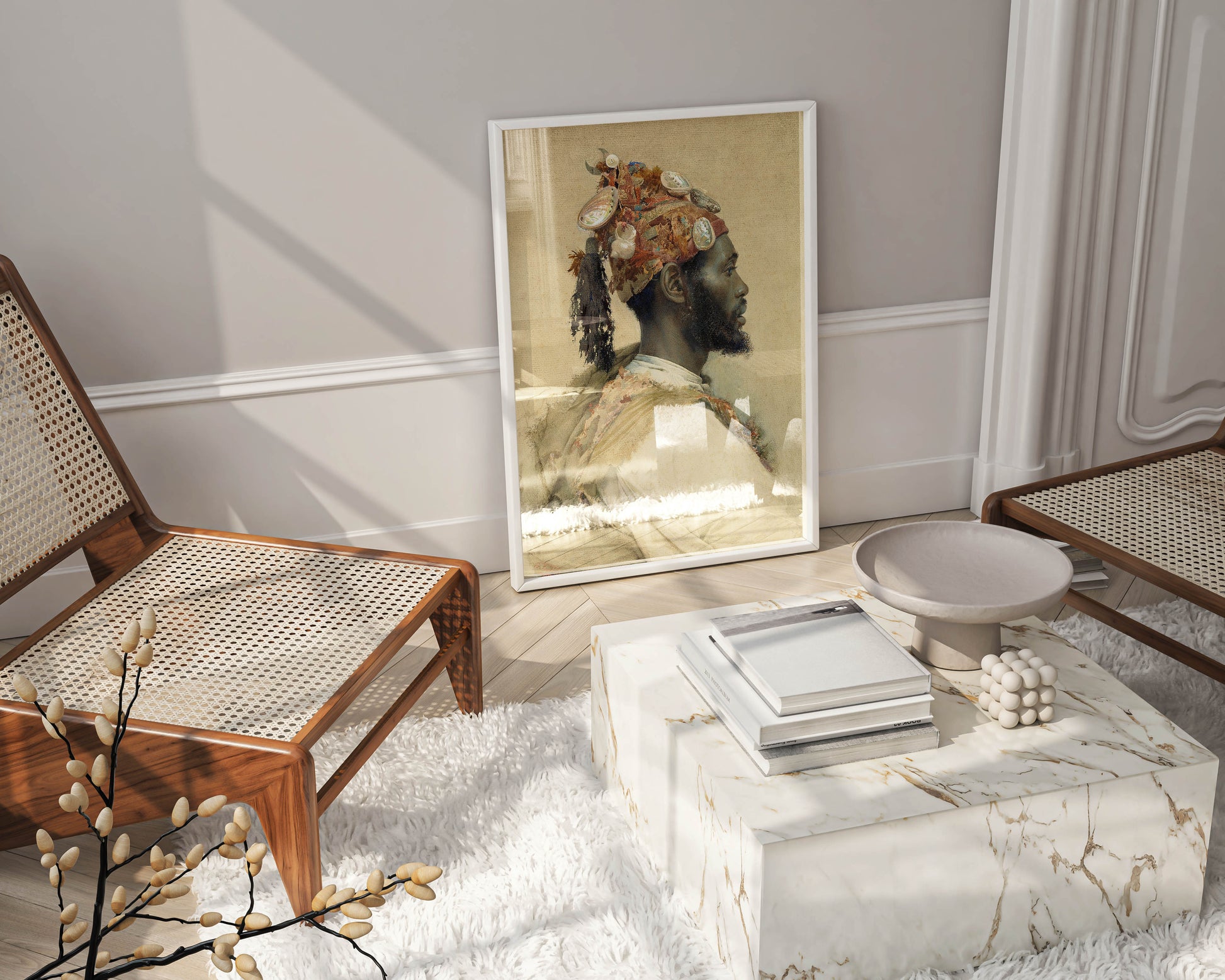 Elegant framed reproduction of Parache the Dancer orientalist painting hung as sophisticated wall art, perfect example of museum quality home decor