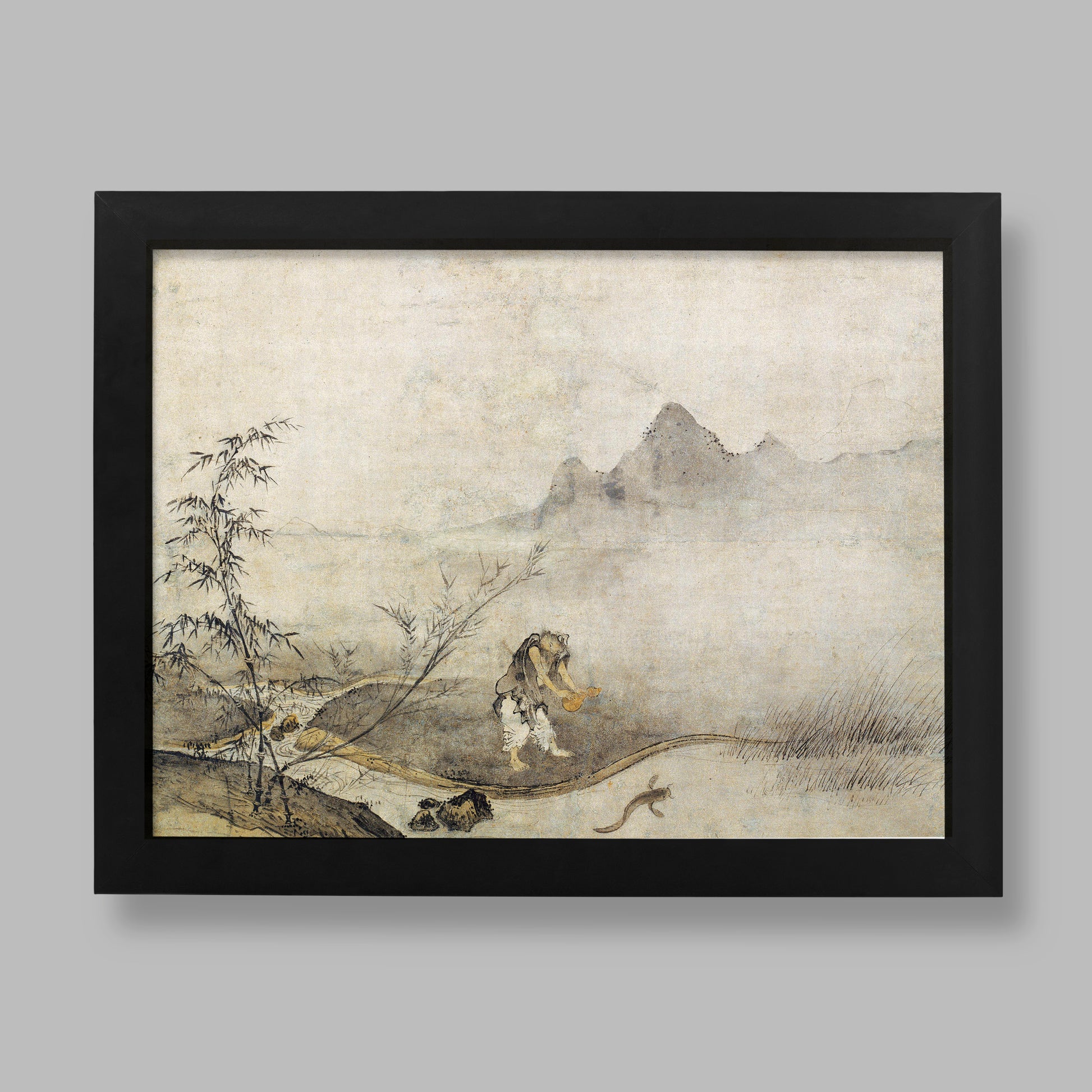 Josetsu Catching a Catfish with a Gourd fine art print, Japanese ink painting wall art, giclée reproduction on 200gsm matte paper