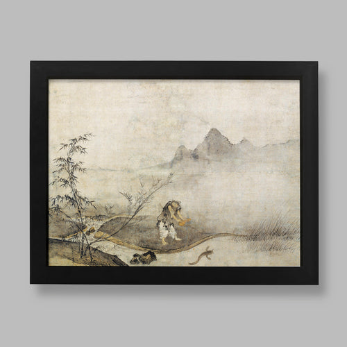 Josetsu Catching a Catfish with a Gourd fine art print, Japanese ink painting wall art, giclée reproduction on 200gsm matte paper