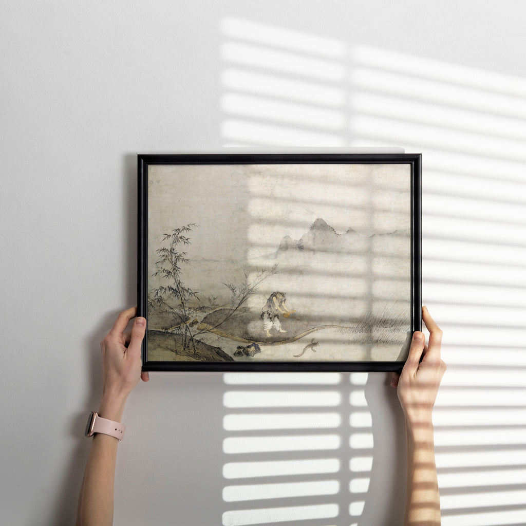Josetsu Muromachi period Japanese ink painting art print, suiboku-ga giclée reproduction, frameable wall art with smooth matte finish
