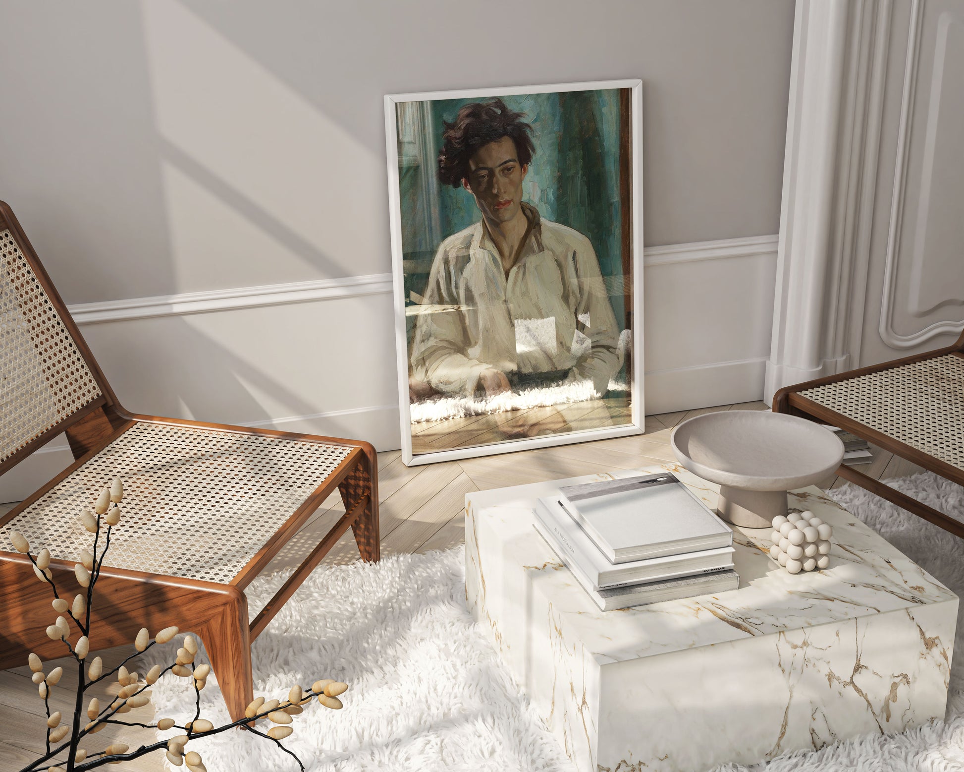 Framed Arthur Kampf Portrait of a Young Man fine art print hanging on neutral wall, showing FSC-certified paper stock with smooth matte finish, museum-quality German academic realism artwork ideal for art collectors and interior design enthusiasts