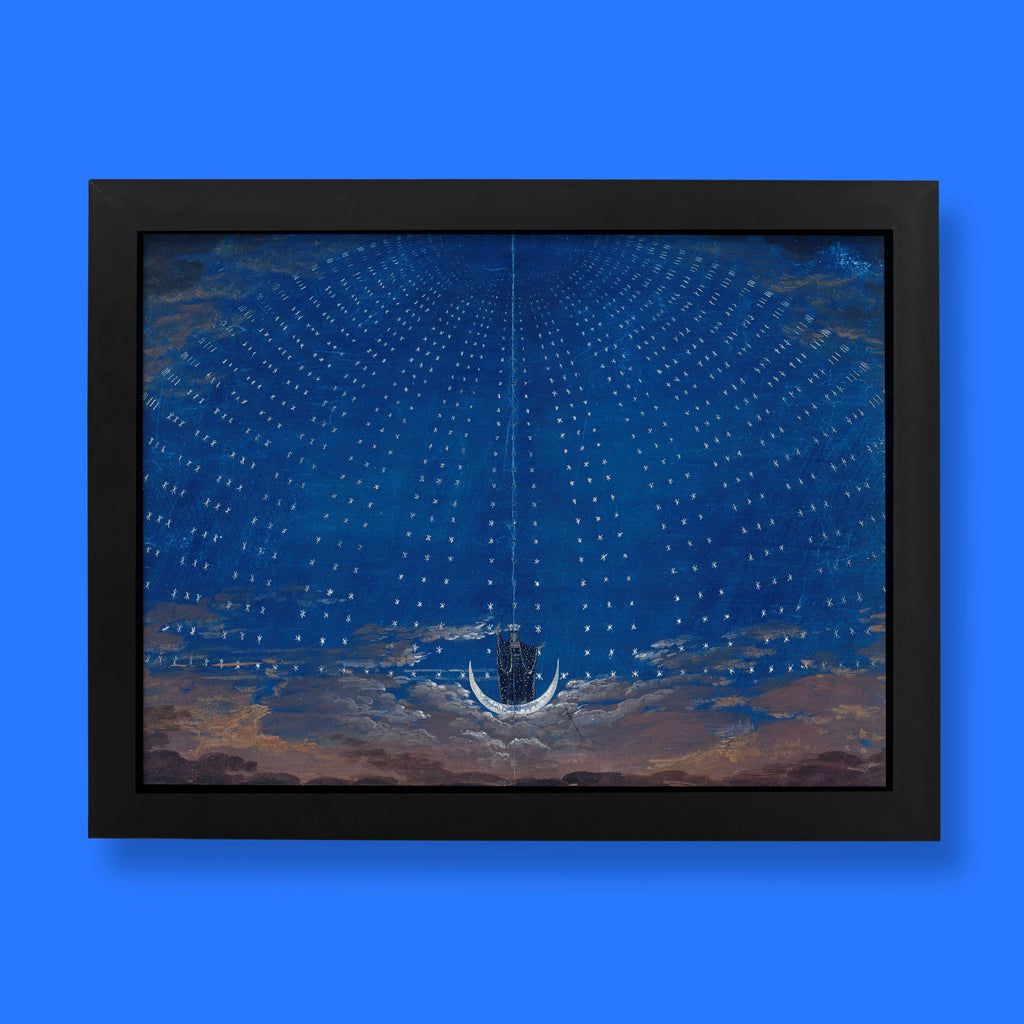 Karl Friedrich Schinkel art print featuring a deep blue starlit sky and celestial figure, perfect for a gallery wall.