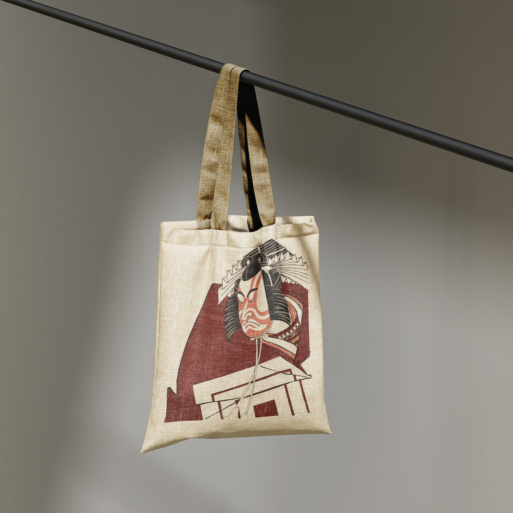 Museum quality Japanese ukiyo-e art tote bag with Ichikawa Monnosuke Kabuki actor portrait, eco-conscious cotton art gift for collectors