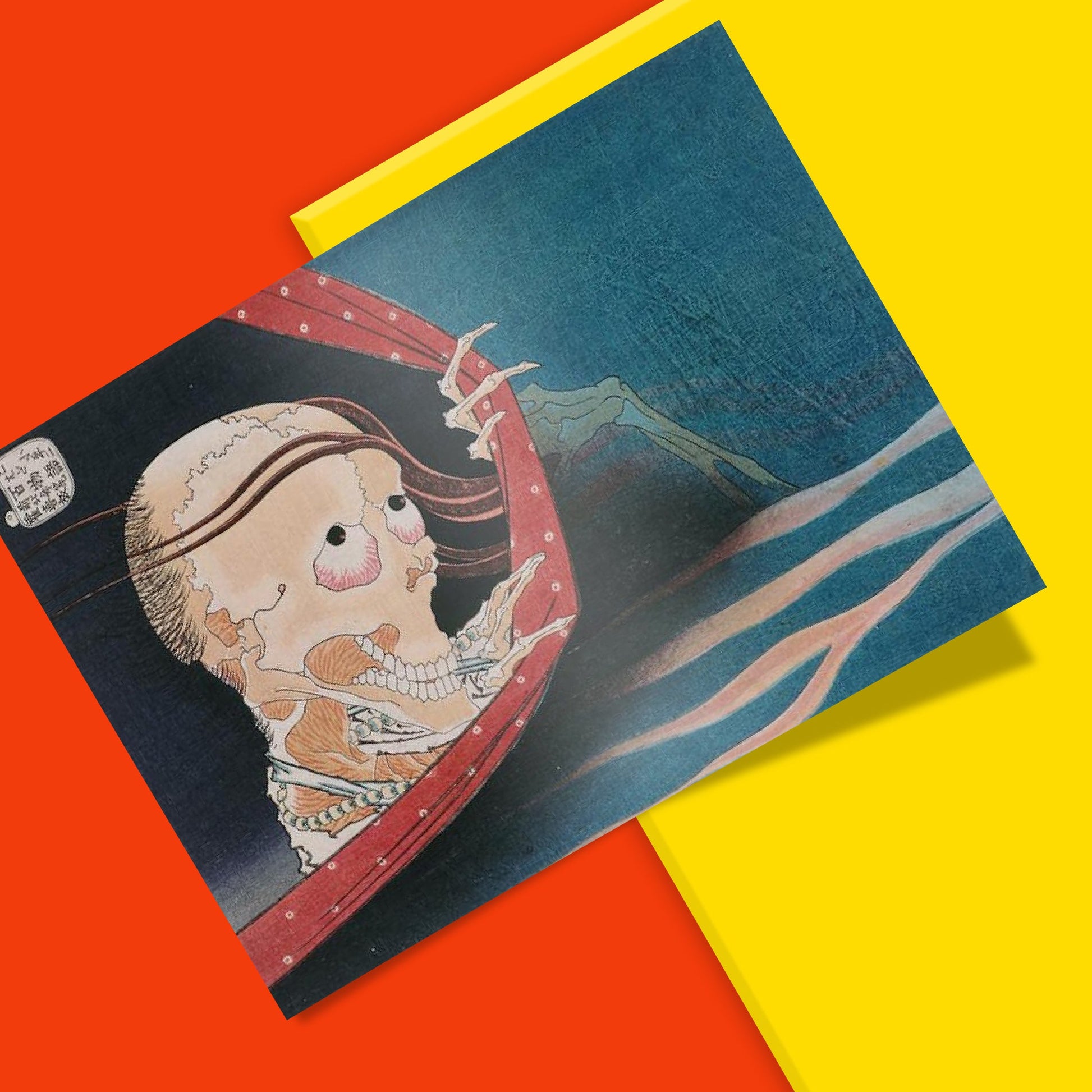 Famous Hokusai ghost art print from the Hyaku Monogatari One Hundred Ghost Stories series showing the vengeful spirit Kohada Koheiji, traditional Japanese ukiyo-e supernatural artwork