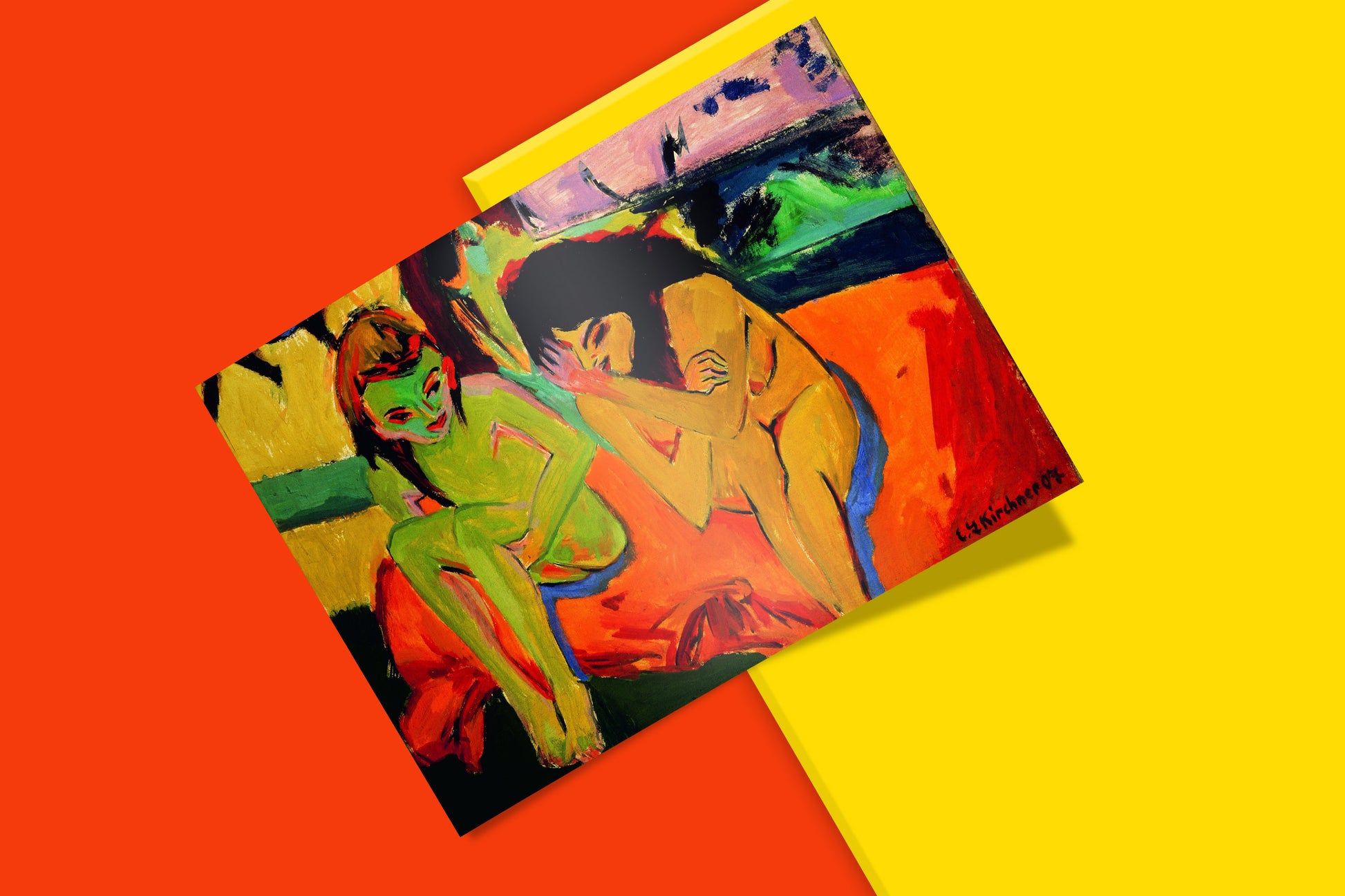 Vibrant, eco-friendly fine art print of Kirchner's 'Naked Girls Talking', showcasing authentic German Expressionist style.