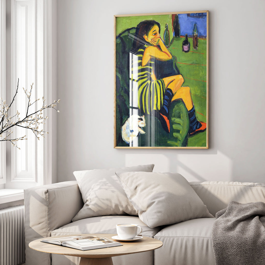 Framed Kirchner Artistin print as statement wall art piece, Die Brücke expressionist painting in elegant frame for gallery wall, premium giclée art prints for modern bedroom or office decor