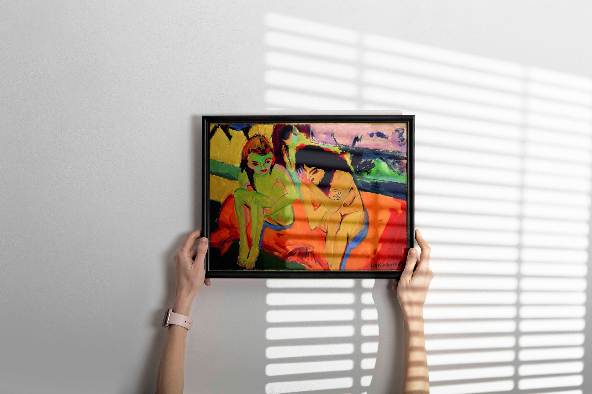 Framed Ernst Ludwig Kirchner 'Two Girls' fine art print for elegant wall decor, showcasing iconic German Expressionist artwork.