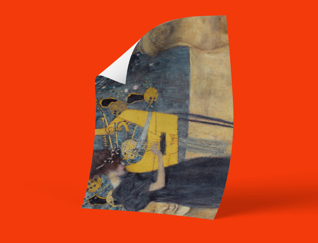 Premium wall art poster of Gustav Klimt's "Music," an iconic Jugendstil masterpiece from the Art Nouveau movement, printed with vivid, accurate colors.